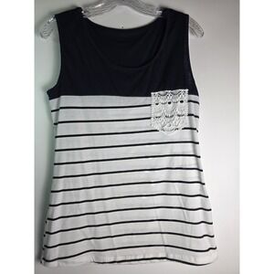 Women's Tank Top Medium Stripes Navy Blue and White